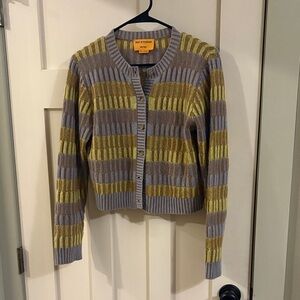 Guest in Residence Striped Gray and Yellow Cardigan Sweater